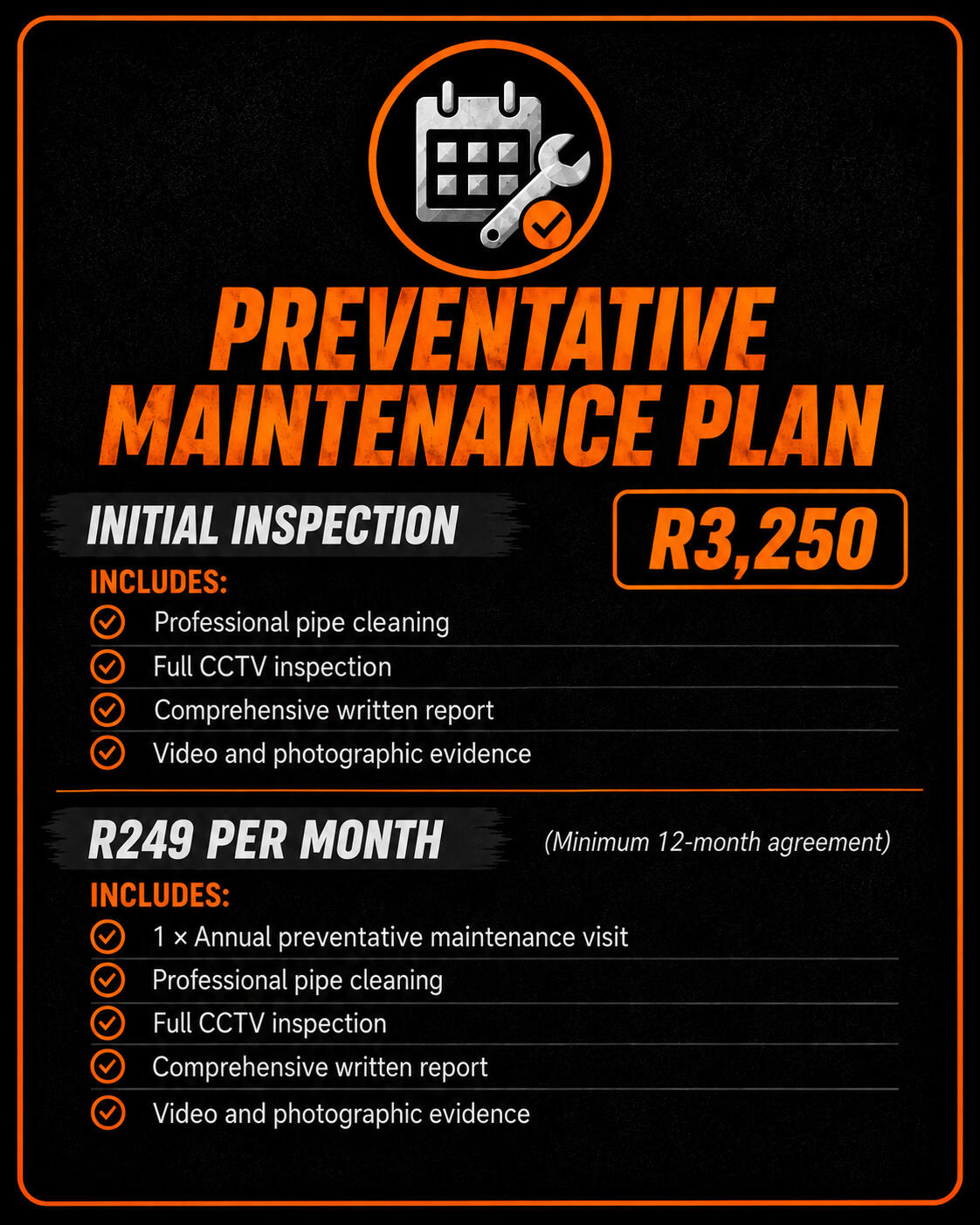 Preventative maintenance plan pricing